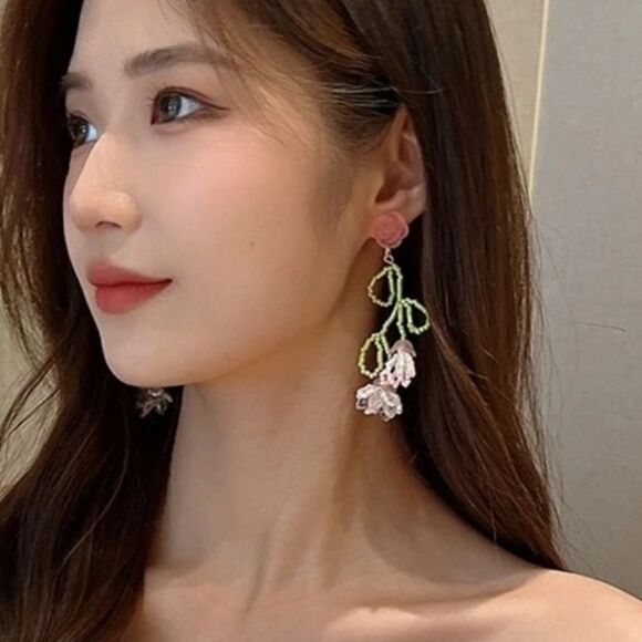 Bohemian flower drop earrings N236 - Picture 2 of 5